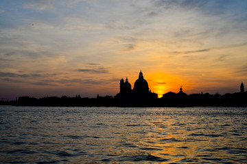 Fototapeta na wymiar Basilica Santa Maria della Salute, Venice, Italy at sunset
