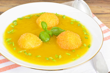 Carrot, Pumpkin Cream Soup with Cheese Balls Diet Food