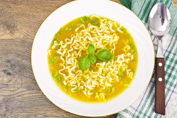 Pumpkin Soup with Pasta and Basil. Diet Food