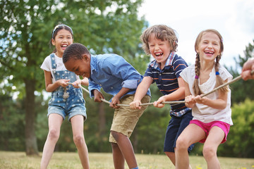 Children playing tug of war