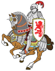 medieval knight riding armored horse in gallop. vector