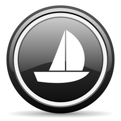 yacht black circle glossy web icon