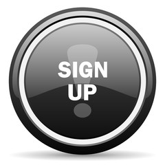 sign up black circle glossy web icon