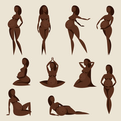 Set of stylized silhouettes pregnant women. Illustration for websites, magazines and brochures