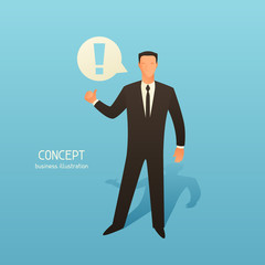 Concept business illustration with businessman and speech bubble. Image for web sites, articles, magazines
