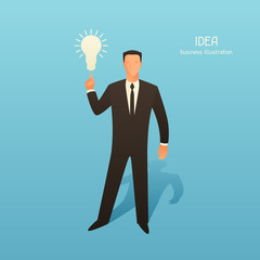 Idea business conceptual illustration with businessman and light bulb. Image for web sites, articles, magazines