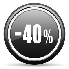 40 percent sale retail black circle glossy web icon