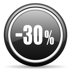 30 percent sale retail black circle glossy web icon