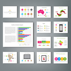 Fototapeta na wymiar Multipurpose template for presentation slides with graphs and charts - Light color version.