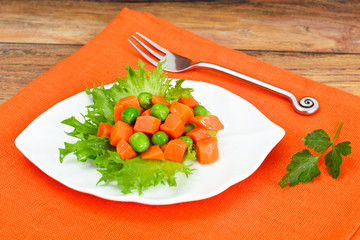 Juicy Vegetable Stew. Lettuce, Peas and Carrots. Diet Food