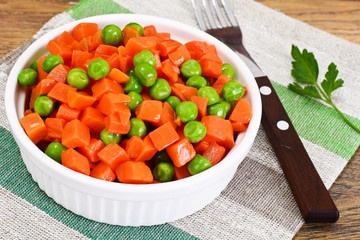 Juicy Vegetable Stew. Paprika, Peas and Carrots. Diet Food