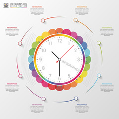 Modern infographic with colorful clock. Vector