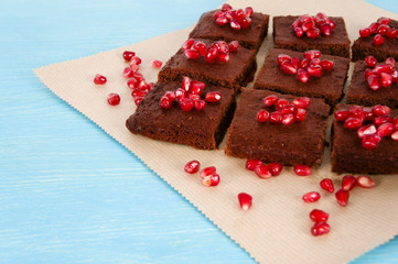 Chocolate Brownies with garnet.