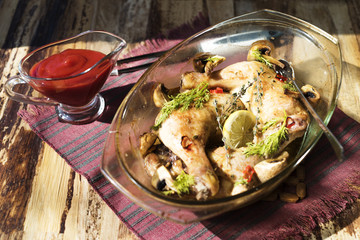 Chicken legs with mushrooms