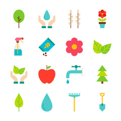 Spring Gardening Flat Objects Set isolated over White