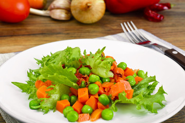 Juicy Vegetable Stew. Lettuce,  Peas and Carrots. Diet Food