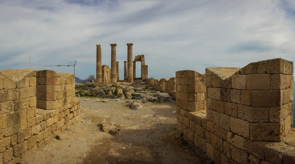 Ruins of Lindos castle on Rhodes island in Greece