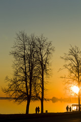 Fototapeta premium Sunset spring evening on the background of the river