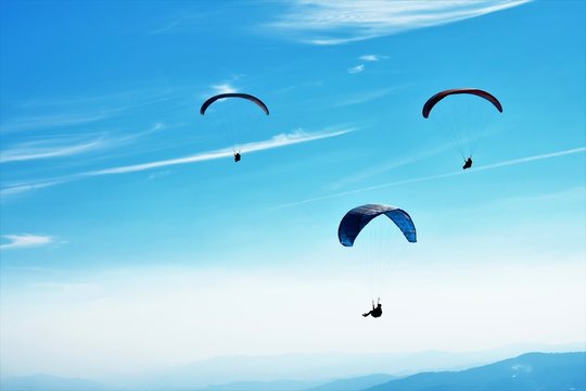 Three paragliders in a row 