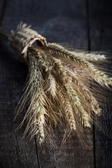 Rye spikelets on wood