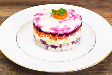 Russian Salad Coat of Beets, Carrots, Potatoes and Herring
