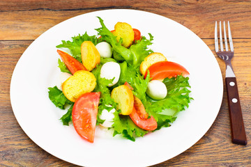 Salad of Green Lettuce, Tomato, Bruschetta and Mozzarella