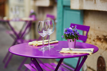 Purple table of Parisian outdoor cafe