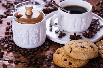 black coffee on a wooden background