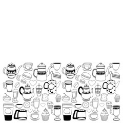Doodle coffee shop items with seamless pattern