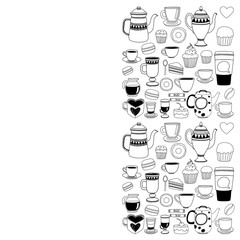 Doodle coffee shop items with seamless pattern