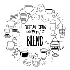 Hand drawn poster with quote about coffee