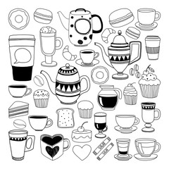 Doodle hand drawn seamless pattern with coffee