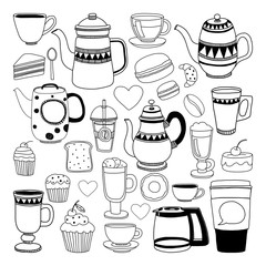 Doodle hand drawn seamless pattern with coffee