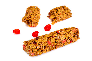 Muesli bars with sunflower seeds, nuts and dried cherries