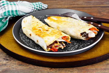 Burrito, Shawarma Lavash with Chicken and Vegetables