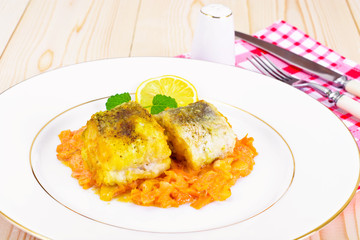 Fish in Greek with Onion and Carrot