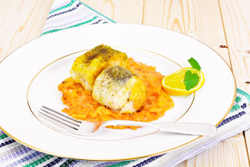 Fish in Greek with Onion and Carrot