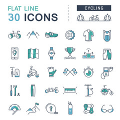 Set Vector Flat Line Icons Cycling