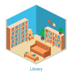 Isometric interior home library