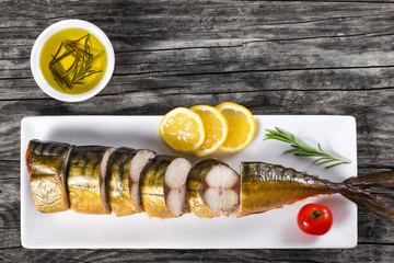 Smoked fish Mackerel or Scombe, top view