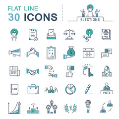 Set Vector Flat Line Icons Elections