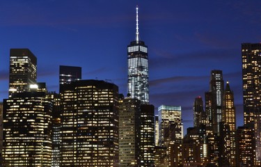 Freedom Tower and Manhattan Skyline at Night