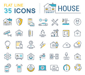 Set Vector Flat Line Icons Smart House