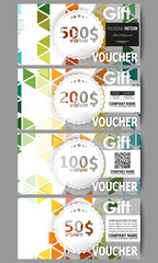 Set of gift voucher templates. Abstract colorful business background, modern stylish hexagonal and triangle vector texture