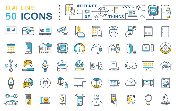 Set Vector Flat Line Icons Internet of Things