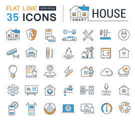 Set Vector Flat Line Icons Smart House