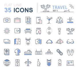 Set Vector Flat Line Icons Travel