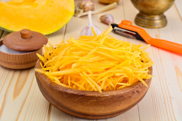 Pumpkin salad, salt, sugar, onion, garlic, vegetable oil, balsam
