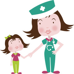 Infirmière, médecin et enfant