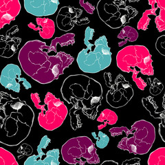 Terrible frightening seamless pattern with skull